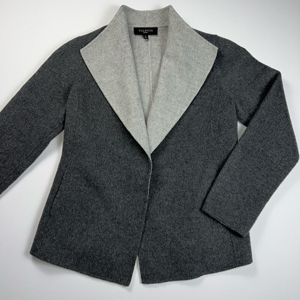 Talbots Petites Wool Cardigan Sweater Jacket Two Tone Gray Pockets Size S